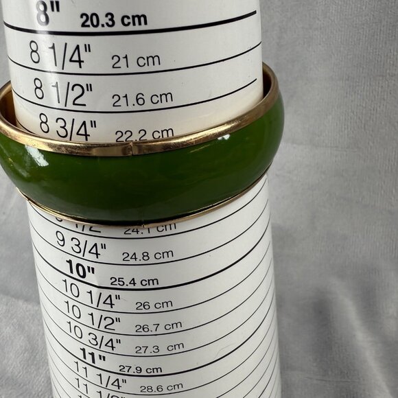 Vintage Gold-Tone & Green Enamel Slip on Bangle Bracelet Women Larger Size - Picture 14 of 16